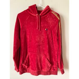AVIATOR NATION Classic Velvet Stripe Pullover Hoodie Size M Red Sweatshirt